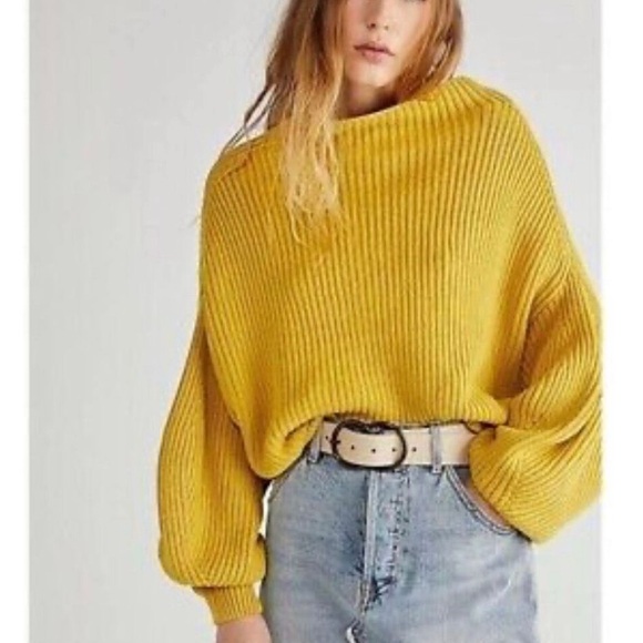 Free People Sweaters - Free People Mustard Yellow Ribbed Crewneck Sweater
